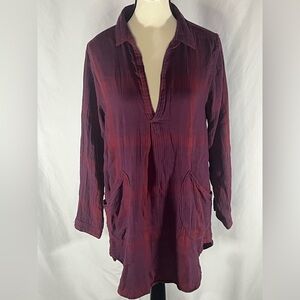 Free People  x CP Shades  Plaid Pattern Tunic Top w/Front Patch Pockets